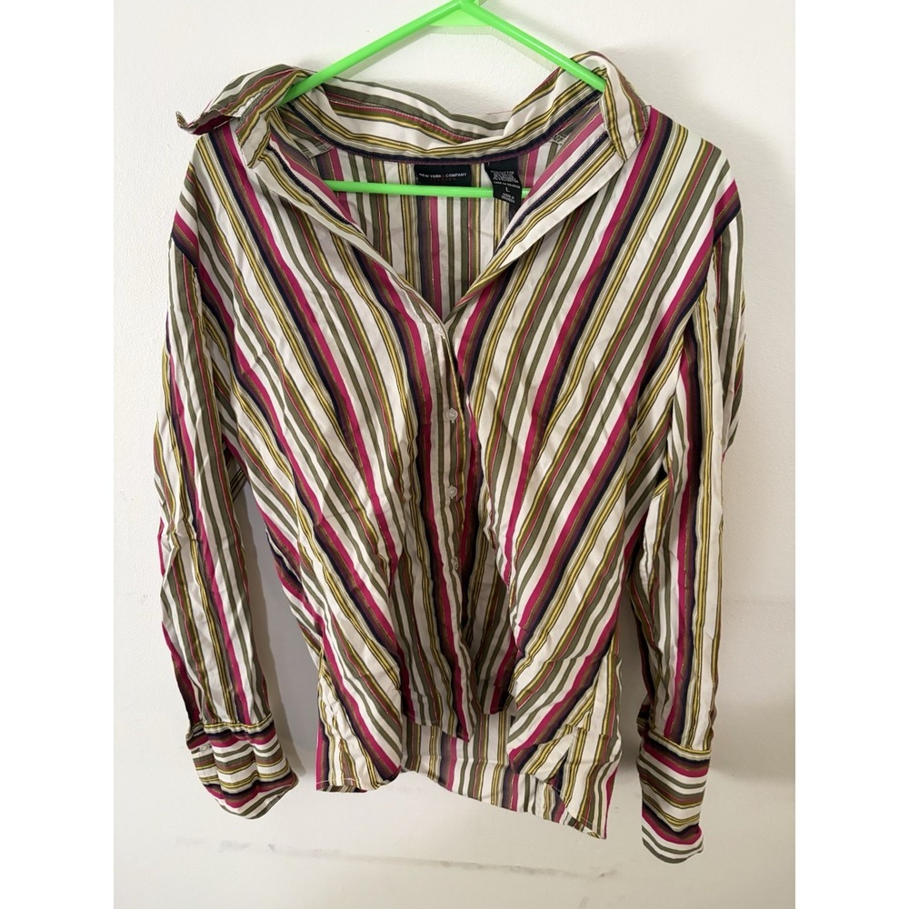 New York Company Womens Striped Y2K Blouse Lg